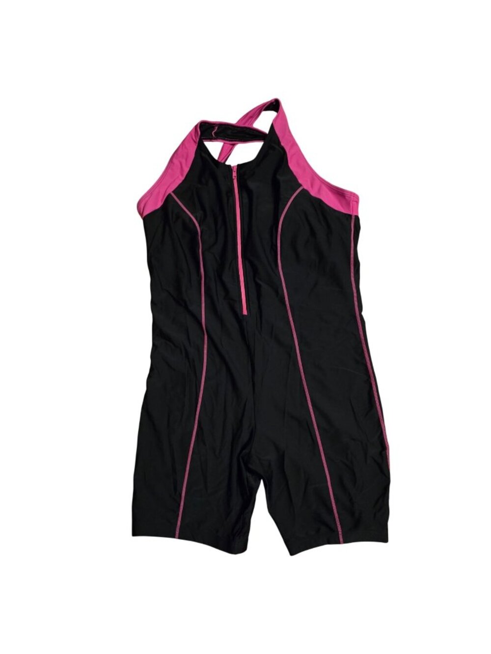 Womens Junonia Black & Pink Zip-Front One Piece Swimsuit Size 2X Aquatard Active